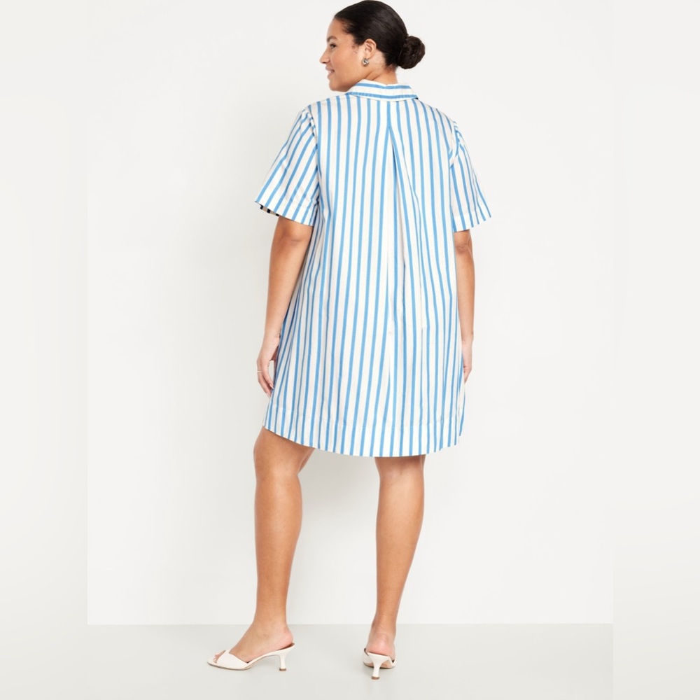 Old Navy Mini Swing Shirt Dress XXL Sky Blue White Stripes Cotton - Picture 5 of 7